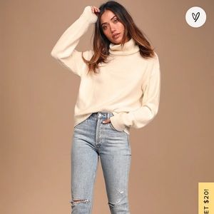 Lulu’s “Amazing Memories Ivory Cowl Neck Sweater”